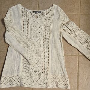 Anthropologie Cream Crochet Long Sleeve Blouse